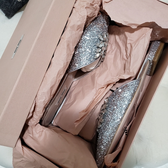 Miu Miu Calzature Donna Crystals Silver Glitter Pointed Mules Size 38 - Picture 8 of 9
